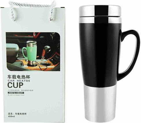 12V Electric Insulated Car Boiler for Hot Coffee, Tea, Quick Warm Travel Mug for Driver, Businessman, Food Grade Plastic Stainless Steel, 450 ml, Black (Black) in Kuwait