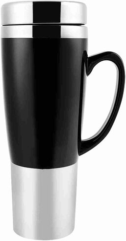 12V Electric Insulated Car Boiler for Hot Coffee, Tea, Quick Warm Travel Mug for Driver, Businessman, Food Grade Plastic Stainless Steel, 450 ml, Black (Black) in Kuwait