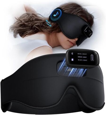 Sleep Mask with Headphones Bluetooth 5.4-3D Zero-Pressure Design AHUIARGY Adjustable Sleep Headphones 100% Light Blocking Sleep Headphones with White Noise Sounds Comfortable（Raven） in Kuwait