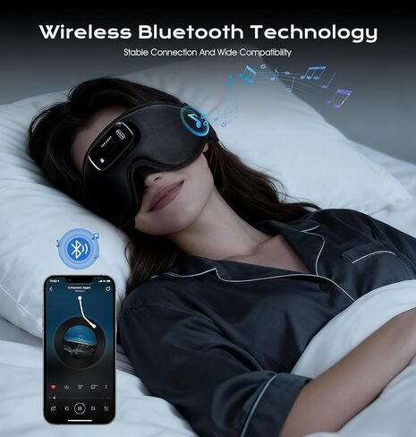 Sleep Mask with Headphones Bluetooth 5.4-3D Zero-Pressure Design AHUIARGY Adjustable Sleep Headphones 100% Light Blocking Sleep Headphones with White Noise Sounds Comfortable（Raven） in Kuwait