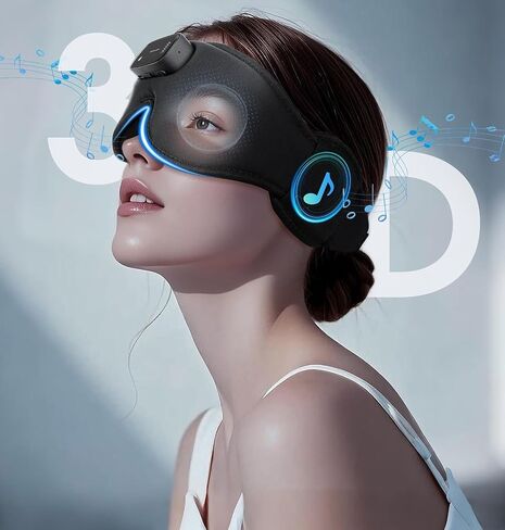 Sleep Mask with Headphones Bluetooth 5.4-3D Zero-Pressure Design AHUIARGY Adjustable Sleep Headphones 100% Light Blocking Sleep Headphones with White Noise Sounds Comfortable（Raven） in Kuwait