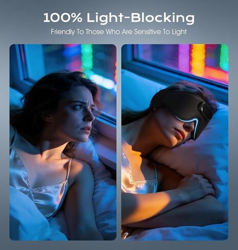 Sleep Mask with Headphones Bluetooth 5.4-3D Zero-Pressure Design AHUIARGY Adjustable Sleep Headphones 100% Light Blocking Sleep Headphones with White Noise Sounds Comfortable（Raven） in Kuwait