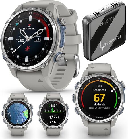 Garmin Descent Mk3 & Mk3i 51 mm & 43 mm, Titanium Dive Computer +Extra-Long Strap | Up to 25 Days Battery Life, AMOLED Display, Multi-Band GPS Smartwatch & Gift Bundle (010-02753-03) in Kuwait