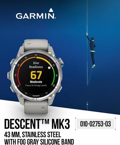 Garmin Descent Mk3 & Mk3i 51 mm & 43 mm, Titanium Dive Computer +Extra-Long Strap | Up to 25 Days Battery Life, AMOLED Display, Multi-Band GPS Smartwatch & Gift Bundle (010-02753-03) in Kuwait