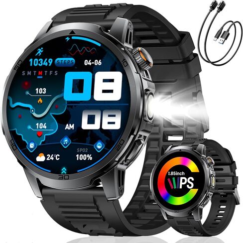 Smart Watches for Men 1000mAh 1.85" HD Military IP68 LED Light Sport in Kuwait