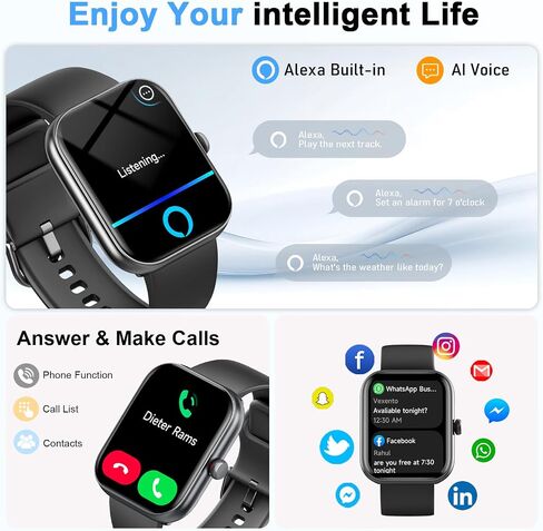 Smart Watch for Women Men, Alexa Built-in, Smartwatch for iPhone & Android Bluetooth Call, 1.91" HD Fitness Tracker with Heart Rate/SpO2/Sleep Monitor, IP68 Waterproof, Fitness Watch 100+ Sports Modes in Kuwait