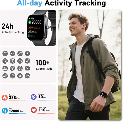Smart Watch for Women Men, Alexa Built-in, Smartwatch for iPhone & Android Bluetooth Call, 1.91" HD Fitness Tracker with Heart Rate/SpO2/Sleep Monitor, IP68 Waterproof, Fitness Watch 100+ Sports Modes in Kuwait