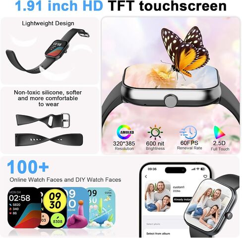 Smart Watch for Women Men, Alexa Built-in, Smartwatch for iPhone & Android Bluetooth Call, 1.91" HD Fitness Tracker with Heart Rate/SpO2/Sleep Monitor, IP68 Waterproof, Fitness Watch 100+ Sports Modes in Kuwait