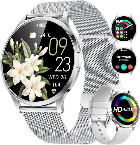 SUNKTA Thin Smart Watch for Women, 1.32" AMOLED Ladies Smart Watches, 100+ Sports Mode Fitness Tracker, IP68 Waterproof Watches with Bluetooth Call/Sleep, Smartwatch for Android iOS, Rosegold#2 in Kuwait