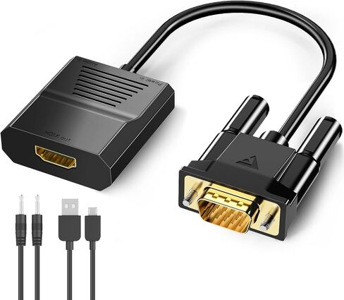 FOINNEX VGA to HDMI Adapter, 1080P Converter with USB Audio from Old Computer/Laptop/Desktop/PC VGA Source to HDMI HDTV/Monitor/Projector/Displayer, 0.33FT in Kuwait