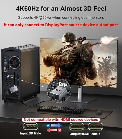 DisplayPort to Dual HDMI Adapter (4K@60Hz) DP to HDMI Splitter for Dual Monitors Extended Display MST Display Port 1 in 2 Out Hub for PC, Graphics Card in Kuwait