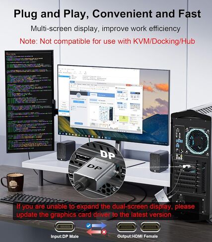 DisplayPort to Dual HDMI Adapter (4K@60Hz) DP to HDMI Splitter for Dual Monitors Extended Display MST Display Port 1 in 2 Out Hub for PC, Graphics Card in Kuwait