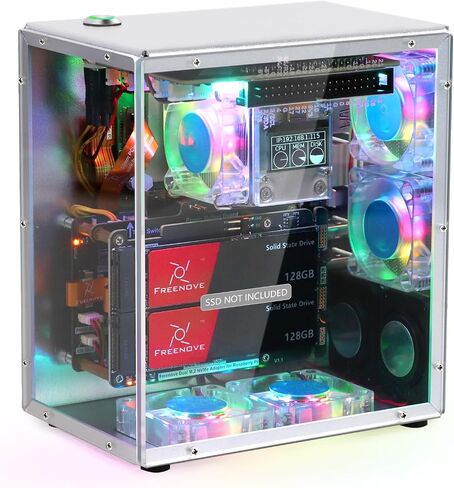 Freenove Raspberry Pi 5 Case Kit Pro، فتحات M.2 NVMe SSD مزدوجة، 5 مراوح PWM ARGB مزامنة الإضاءة، مبرد برج وحدة المعالجة المركزية، شاشة OLED 0.96 بوصة، مكبرات صوت ستيريو، صوت 3.5 مم (SSD غير متضمن) in Saudi Arabia