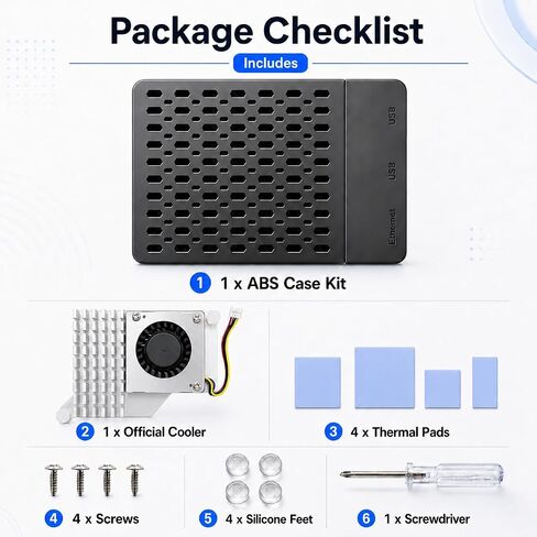 Case for Raspberry Pi 5 with Official Active Cooler, ABS Plastic Enclosure with Removable Top Cover, Power Button, Rear Exhaust Vent, WiFi Signal Friendly (Pi 5 Board Not Included) in Kuwait