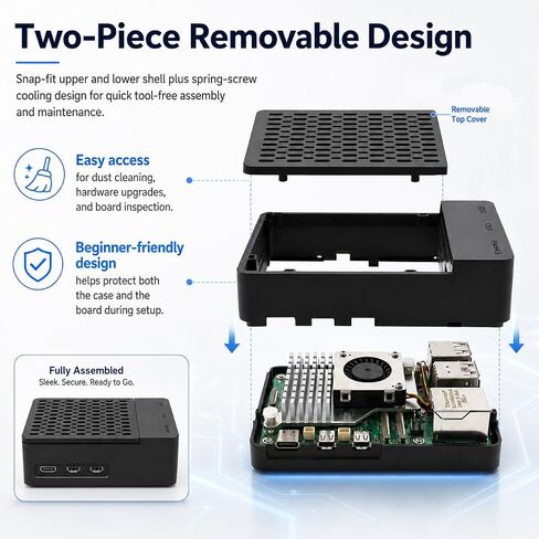 Case for Raspberry Pi 5 with Official Active Cooler, ABS Plastic Enclosure with Removable Top Cover, Power Button, Rear Exhaust Vent, WiFi Signal Friendly (Pi 5 Board Not Included) in Kuwait