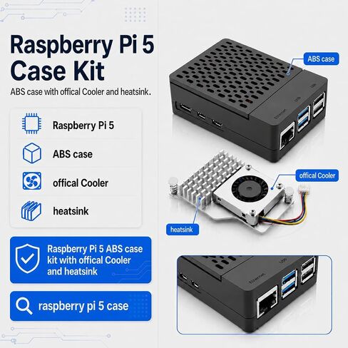Case for Raspberry Pi 5 with Official Active Cooler, ABS Plastic Enclosure with Removable Top Cover, Power Button, Rear Exhaust Vent, WiFi Signal Friendly (Pi 5 Board Not Included) in Kuwait