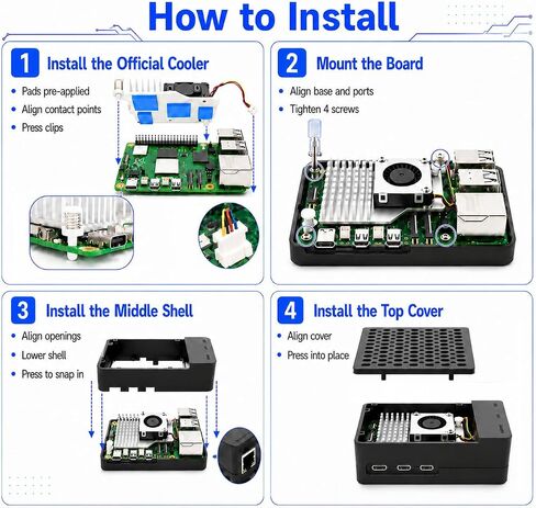 Case for Raspberry Pi 5 with Official Active Cooler, ABS Plastic Enclosure with Removable Top Cover, Power Button, Rear Exhaust Vent, WiFi Signal Friendly (Pi 5 Board Not Included) in Kuwait