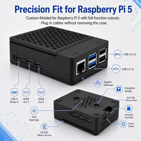Case for Raspberry Pi 5 with Official Active Cooler, ABS Plastic Enclosure with Removable Top Cover, Power Button, Rear Exhaust Vent, WiFi Signal Friendly (Pi 5 Board Not Included) in Kuwait