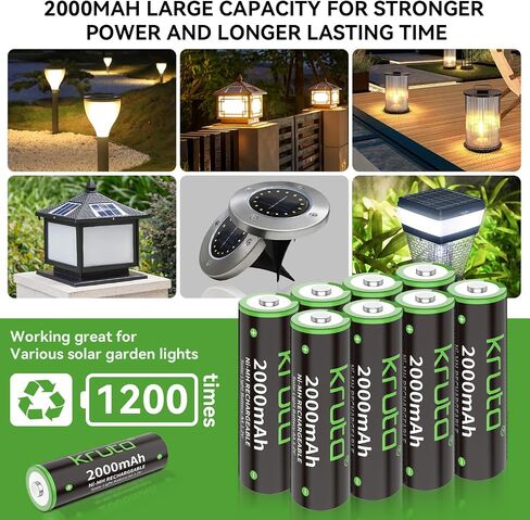 NiMH Rechargeable AA Batteries, 2000mAh 1.2V NiMH High Capacity Double AA Solar Rechargeable AA Batteries for Outdoor Solar Lights - Recharge up to 1200 Times, Pre-Charged (AA 2000mAh - Pack 20) in Kuwait