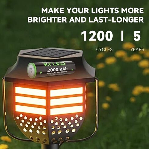 NiMH Rechargeable AA Batteries, 2000mAh 1.2V NiMH High Capacity Double AA Solar Rechargeable AA Batteries for Outdoor Solar Lights - Recharge up to 1200 Times, Pre-Charged (AA 2000mAh - Pack 20) in Kuwait