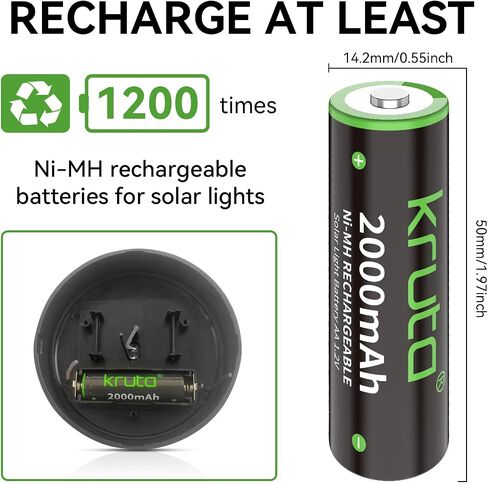 NiMH Rechargeable AA Batteries, 2000mAh 1.2V NiMH High Capacity Double AA Solar Rechargeable AA Batteries for Outdoor Solar Lights - Recharge up to 1200 Times, Pre-Charged (AA 2000mAh - Pack 20) in Kuwait