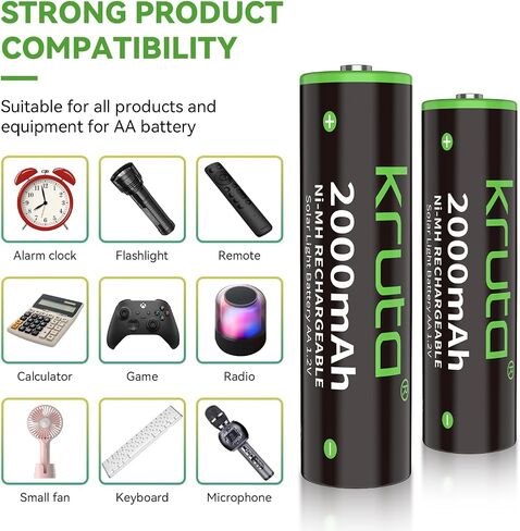 NiMH Rechargeable AA Batteries, 2000mAh 1.2V NiMH High Capacity Double AA Solar Rechargeable AA Batteries for Outdoor Solar Lights - Recharge up to 1200 Times, Pre-Charged (AA 2000mAh - Pack 20) in Kuwait