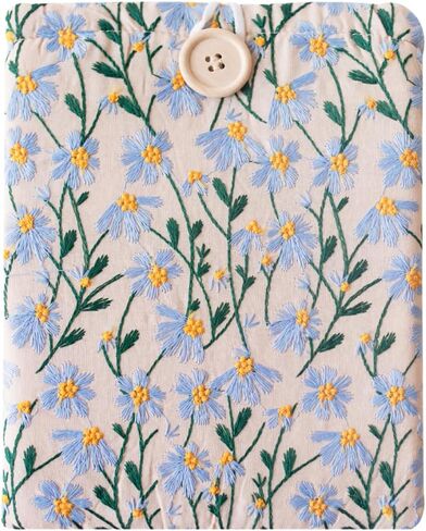 Embroidered Fabric Sleeve for iPad Pro 11, iPad Air 10.9, Surface Pro 12, Galaxy Tab S10, Hardcover Books - Padded Cover for Large Tablets & E-Readers - Multiple Colors (White & Beige - Snap) in Kuwait