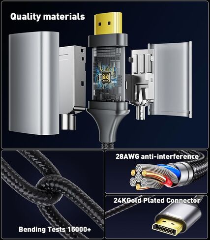 8K@60Hz 4K@120Hz Active DisplayPort to HDMI Cable, 6FT in Kuwait