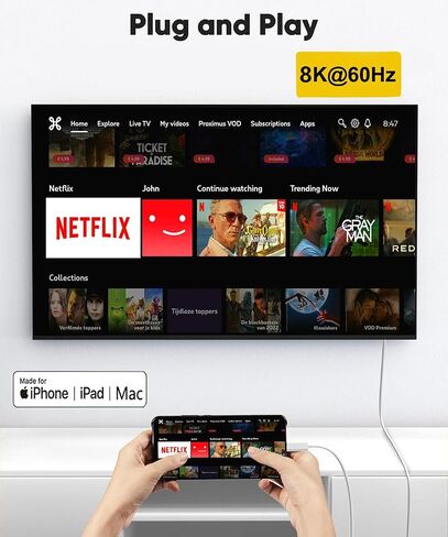 Apple USB-C to HDMI Cable 8K@60Hz with 100W PD Fast Charging Port for iPhone 15 16 17 to TV, MFi Certified Nylon Braided High-Speed Type-C to HDMI 2.2 Cord for MacBook, iPad Pro, iMac, Galaxy S25/S24 in Kuwait
