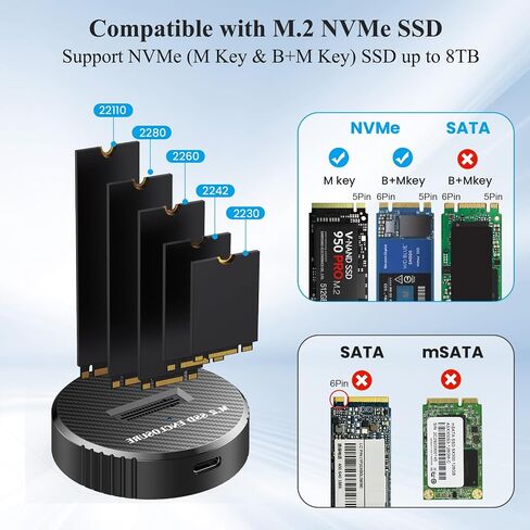 M.2 NVMe SSD Enclosure,USB 3.2 Gen 2 10Gbps External SSD Reader, Tool-Free Vertical M.2 SSD Adapter for M Key & B+M Key 2230 2242 2260 2280 22110 SSDs Up to 8TB in Kuwait