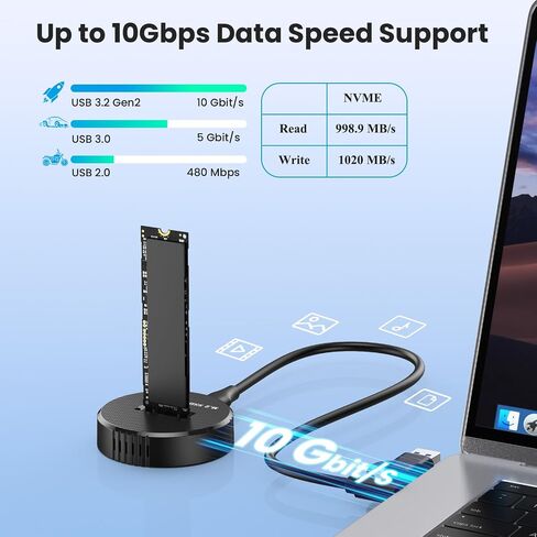 M.2 NVMe SSD Enclosure,USB 3.2 Gen 2 10Gbps External SSD Reader, Tool-Free Vertical M.2 SSD Adapter for M Key & B+M Key 2230 2242 2260 2280 22110 SSDs Up to 8TB in Kuwait