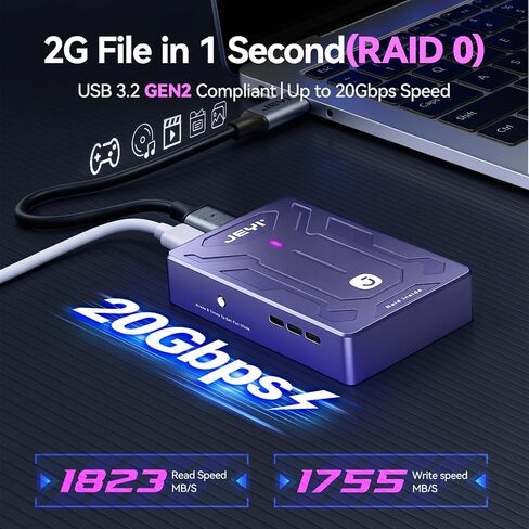 JEYI Dual-Bay NVMe M.2 SSD Enclosure with Turbo Fan, USB 3.2 Gen2x2 20Gbps, Hardware RAID 0/1/JBOD/LARGE, Smart Fan Control, Supports 2x8TB in Saudi Arabia