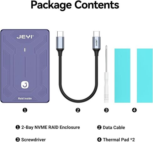 JEYI Dual-Bay NVMe M.2 SSD Enclosure with Turbo Fan, USB 3.2 Gen2x2 20Gbps, Hardware RAID 0/1/JBOD/LARGE, Smart Fan Control, Supports 2x8TB in Saudi Arabia