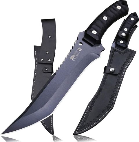 WPKOPYA Fixed Blade Hunting Knife 15.8" Full Tang 440C Steel, 5mm Thick Blade with Nylon Fiber Handle and Leather Sheath for Camping, Survival, Outdoor Use in Kuwait