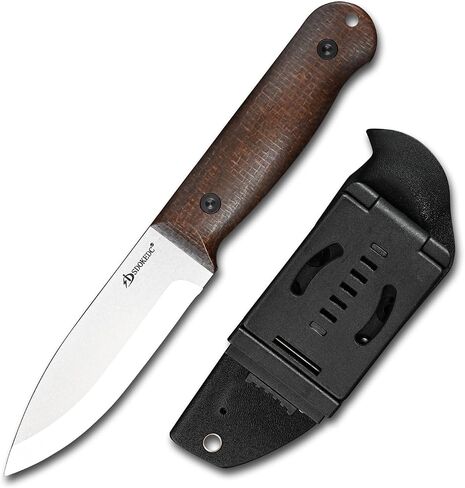 DC53 Steel Scandi Grind Hunting Fixed Blade Knife With Sheath Micarta Handle Knives for EDC Outdoor Camping Survival Tactical Fishing knife (Black Stone Wash) in Kuwait