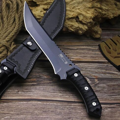 WPKOPYA Fixed Blade Hunting Knife 15.8" Full Tang 440C Steel, 5mm Thick Blade with Nylon Fiber Handle and Leather Sheath for Camping, Survival, Outdoor Use in Kuwait