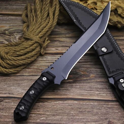 WPKOPYA Fixed Blade Hunting Knife 15.8" Full Tang 440C Steel, 5mm Thick Blade with Nylon Fiber Handle and Leather Sheath for Camping, Survival, Outdoor Use in Kuwait