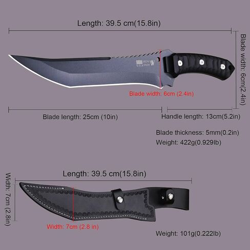 WPKOPYA Fixed Blade Hunting Knife 15.8" Full Tang 440C Steel, 5mm Thick Blade with Nylon Fiber Handle and Leather Sheath for Camping, Survival, Outdoor Use in Kuwait