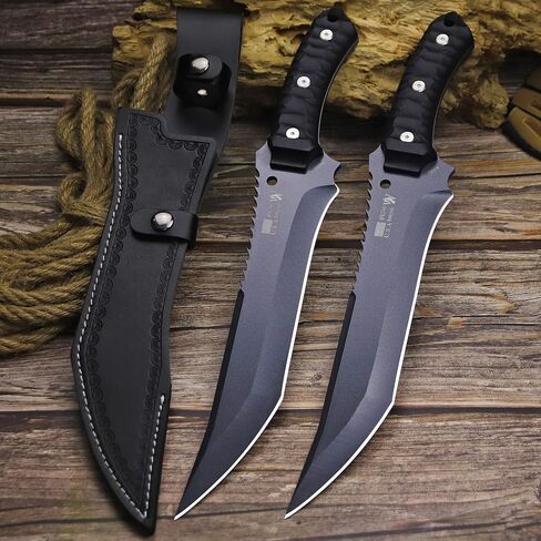 WPKOPYA Fixed Blade Hunting Knife 15.8" Full Tang 440C Steel, 5mm Thick Blade with Nylon Fiber Handle and Leather Sheath for Camping, Survival, Outdoor Use in Kuwait