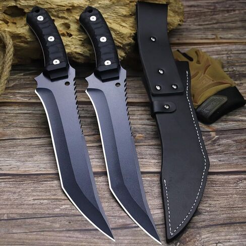 WPKOPYA Fixed Blade Hunting Knife 15.8" Full Tang 440C Steel, 5mm Thick Blade with Nylon Fiber Handle and Leather Sheath for Camping, Survival, Outdoor Use in Kuwait