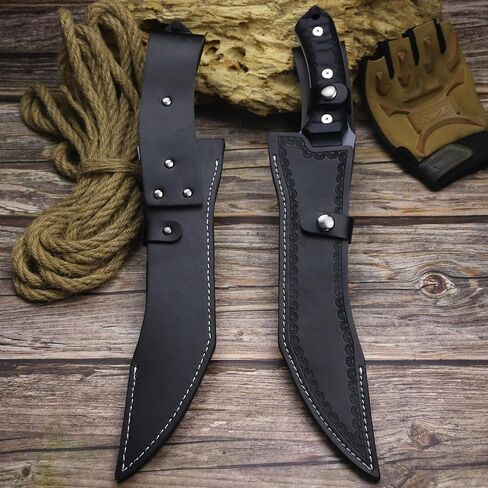 WPKOPYA Fixed Blade Hunting Knife 15.8" Full Tang 440C Steel, 5mm Thick Blade with Nylon Fiber Handle and Leather Sheath for Camping, Survival, Outdoor Use in Kuwait