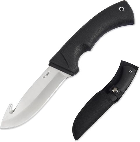 Gut Hook Fixed Blade Outdoor Knife, 9.53" 440 Stainless Steel Hunting Tool with 4.21" Blade & Non-Slip TPR Handle, Durable Field Dressing Knife for Camping, Hiking, & Outdoors, Portable with Protective Pouch in Kuwait