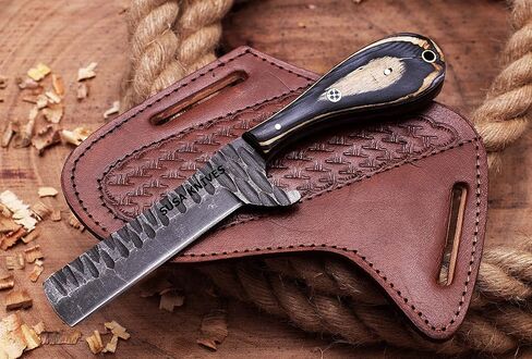 Custom Handmade 1095 steel Bull cutter knife, cowboy knives with pancake leather sheath in Kuwait
