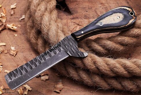 Custom Handmade 1095 steel Bull cutter knife, cowboy knives with pancake leather sheath in Kuwait