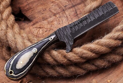 Custom Handmade 1095 steel Bull cutter knife, cowboy knives with pancake leather sheath in Kuwait