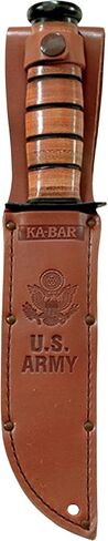 KA-BAR U.S. Army Fighting Fixed Blade Knife 7" Clip Point 1095 Cro-Van Black Powder Coat Blade Stacked Leather Handle Black/Brown in Kuwait