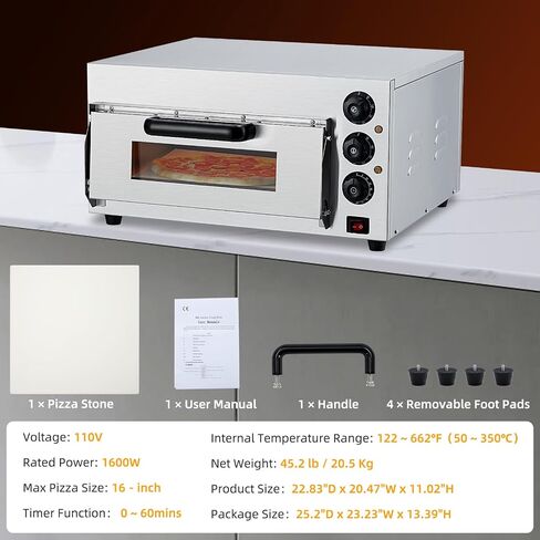 16" Electric Pizza Oven with Pizza Stone, Stainless Steel in Kuwait