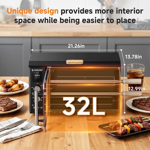 AMZCHEF Electric Rotisserie Grill with 2-in-1 Cooking Mode,34QT Rotisserie Oven with 360° Auto-Rotating Heating, Dual Skewers, Grilling Rack, Countertop Grill for Home, Restaurant, Kitchen Parties in Kuwait