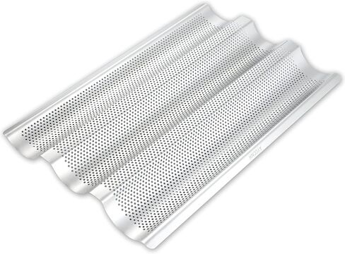 AYCCNH Stainless Steel French Baguette Bread Pan, Perforated Loaf Pans for Baking 15"x10", 3 Waves Toaster Oven Baking Tray (1 Pack) in Kuwait