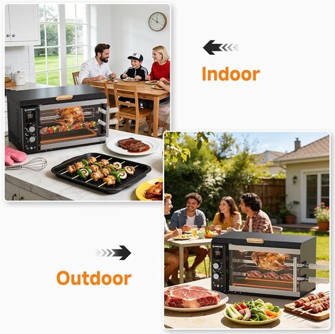 AMZCHEF Electric Rotisserie Grill with 2-in-1 Cooking Mode,34QT Rotisserie Oven with 360° Auto-Rotating Heating, Dual Skewers, Grilling Rack, Countertop Grill for Home, Restaurant, Kitchen Parties in Kuwait